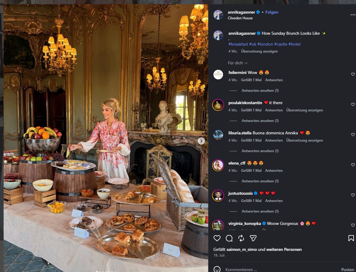 Annika Gassner beim Sunday Brunch im Cliveden House