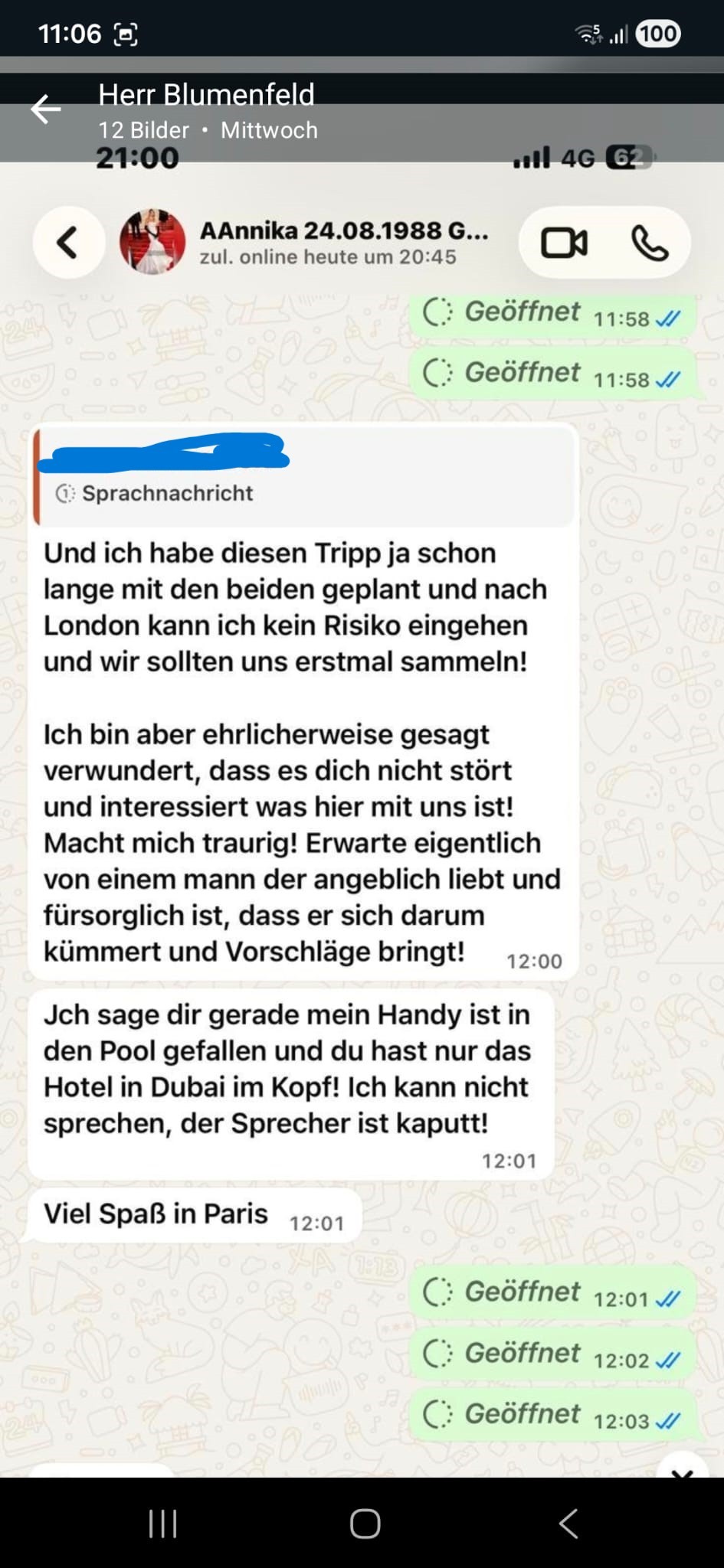 WhatsApp-Chat mit Forderungen nach der London-Reise